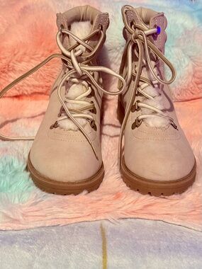 Blush Pink Faux-Suede Lace-Up Combat Boots